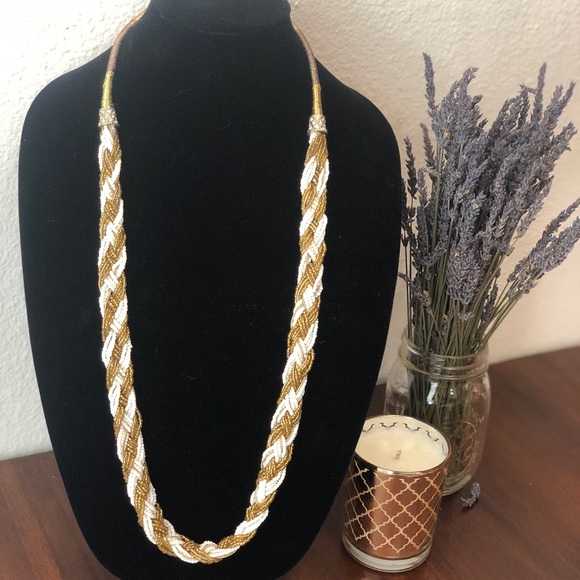 White & Gold seed bead necklace - Picture 1 of 4